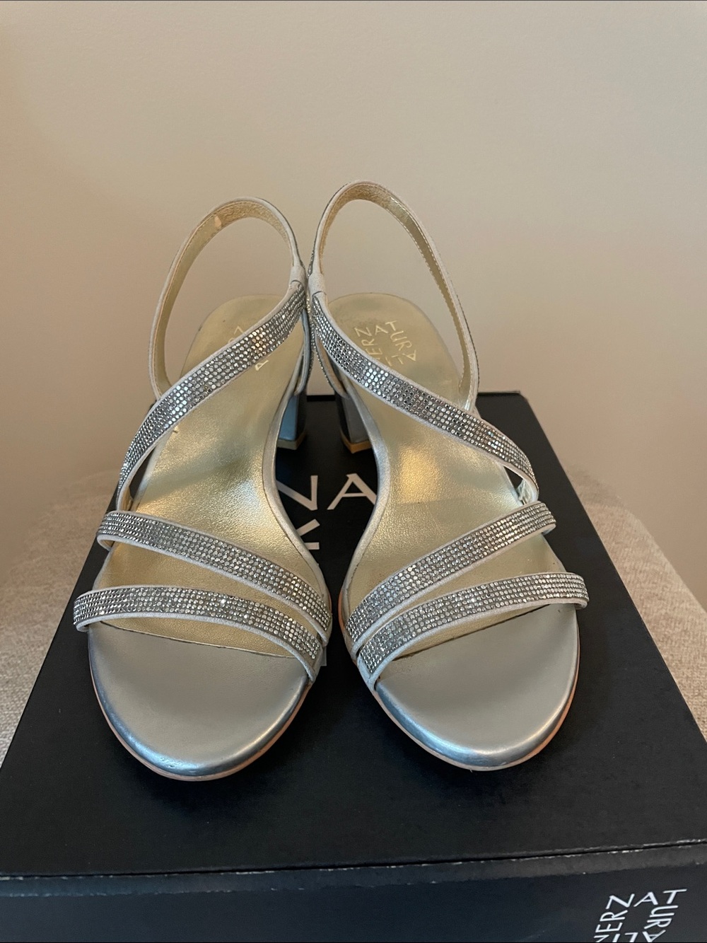 Naturalizer Vanessa 2 Silver Rhinestone Strappy Heels